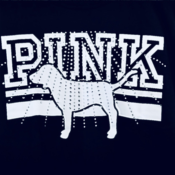 PINK Victoria’s Secret Black Rhinestone Dog Long Sleeve Tee NWOT - Picture 3 of 6